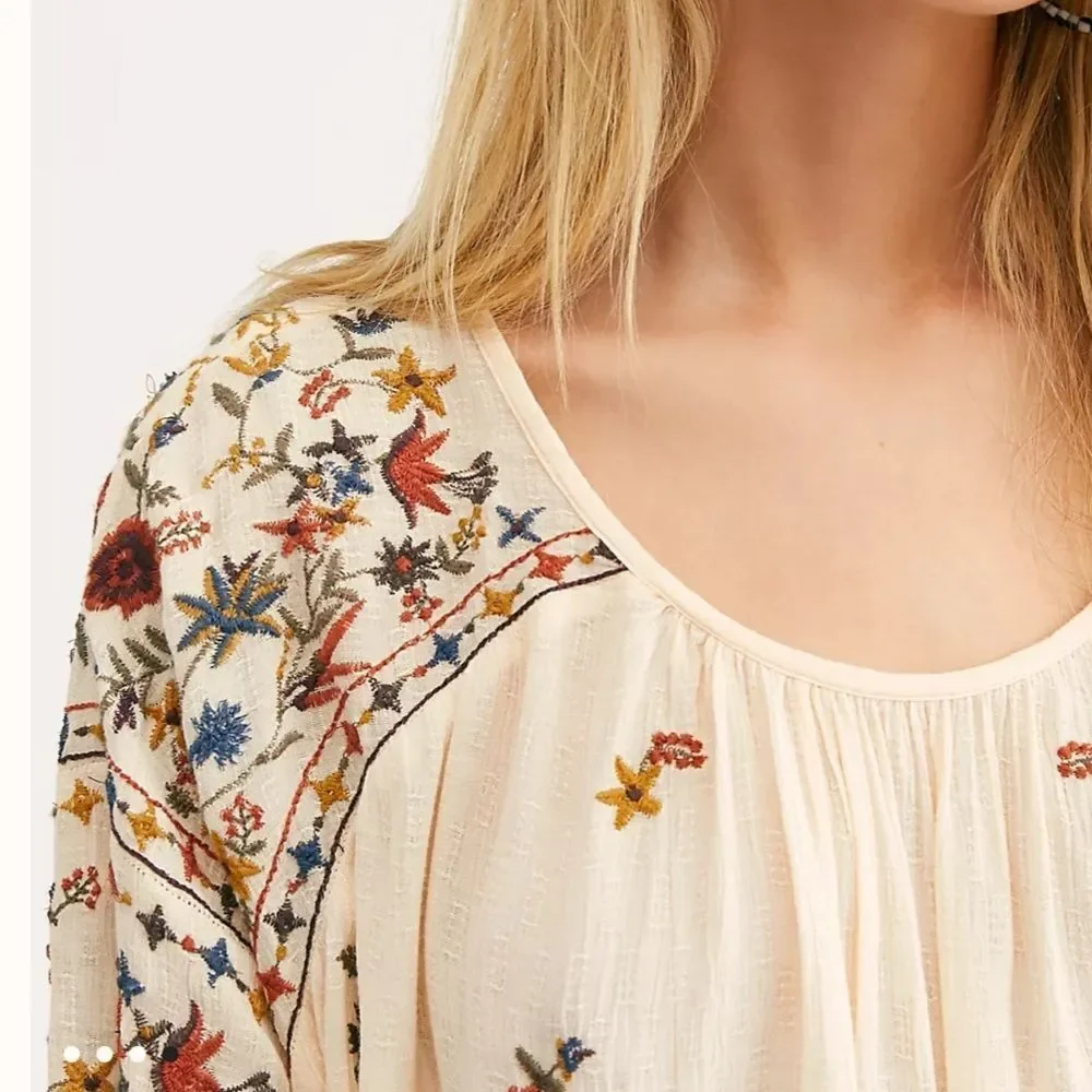 NWT Free People Wild Flowers Embroider Blouse